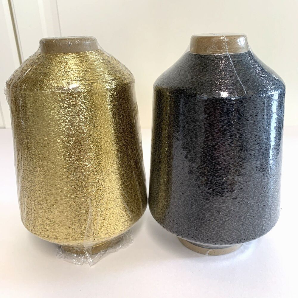2x Fine Metallic Yarn Thread Sparkle Shiny Knitting 1.3lb Cone Japan Gold Black